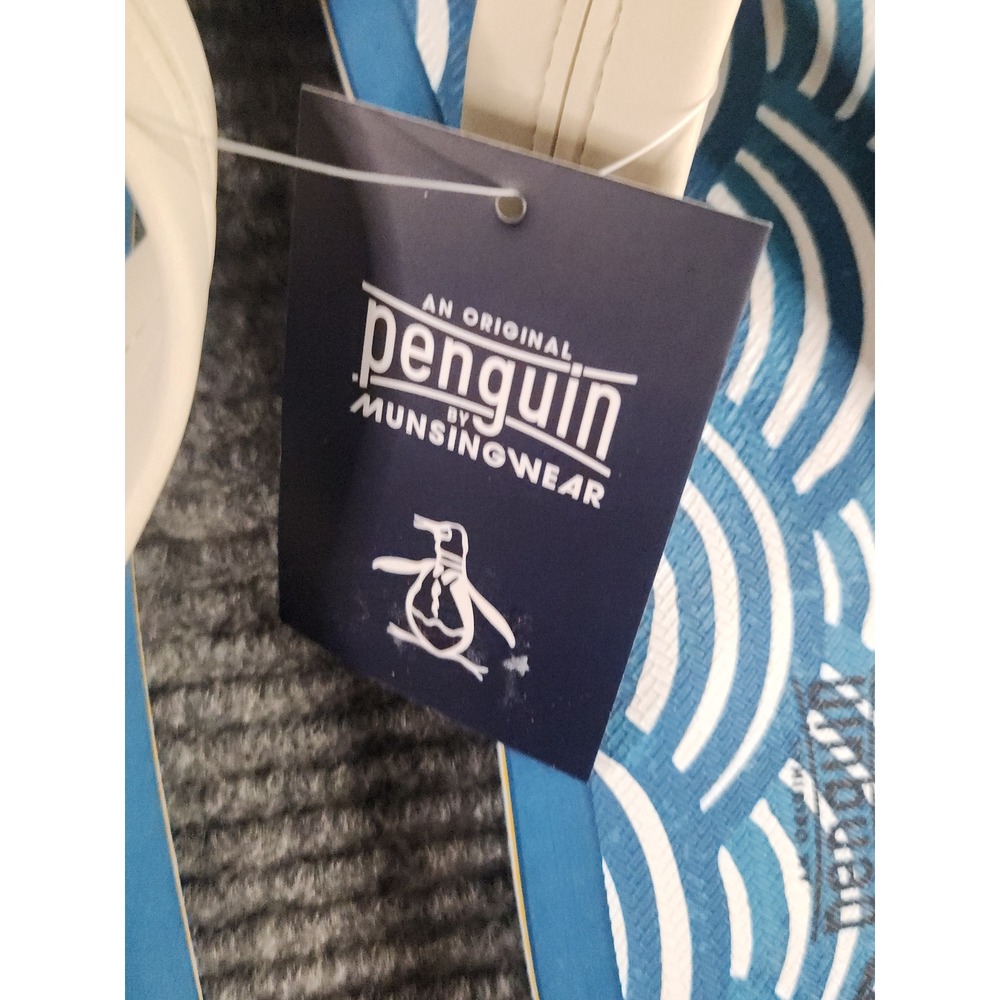 Original Penguin Mens Flip Flop Sandals Blue White Wave FMS8559AOP Size M 9-10 - Picture 2 of 7